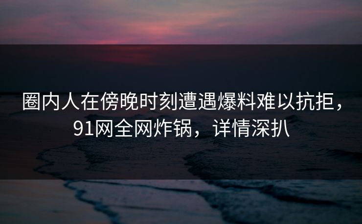 圈内人在傍晚时刻遭遇爆料难以抗拒，91网全网炸锅，详情深扒