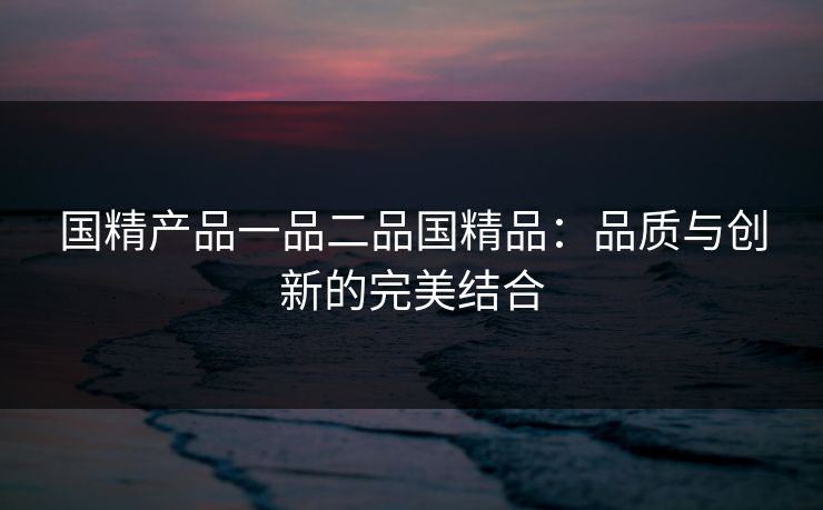 国精产品一品二品国精品：品质与创新的完美结合